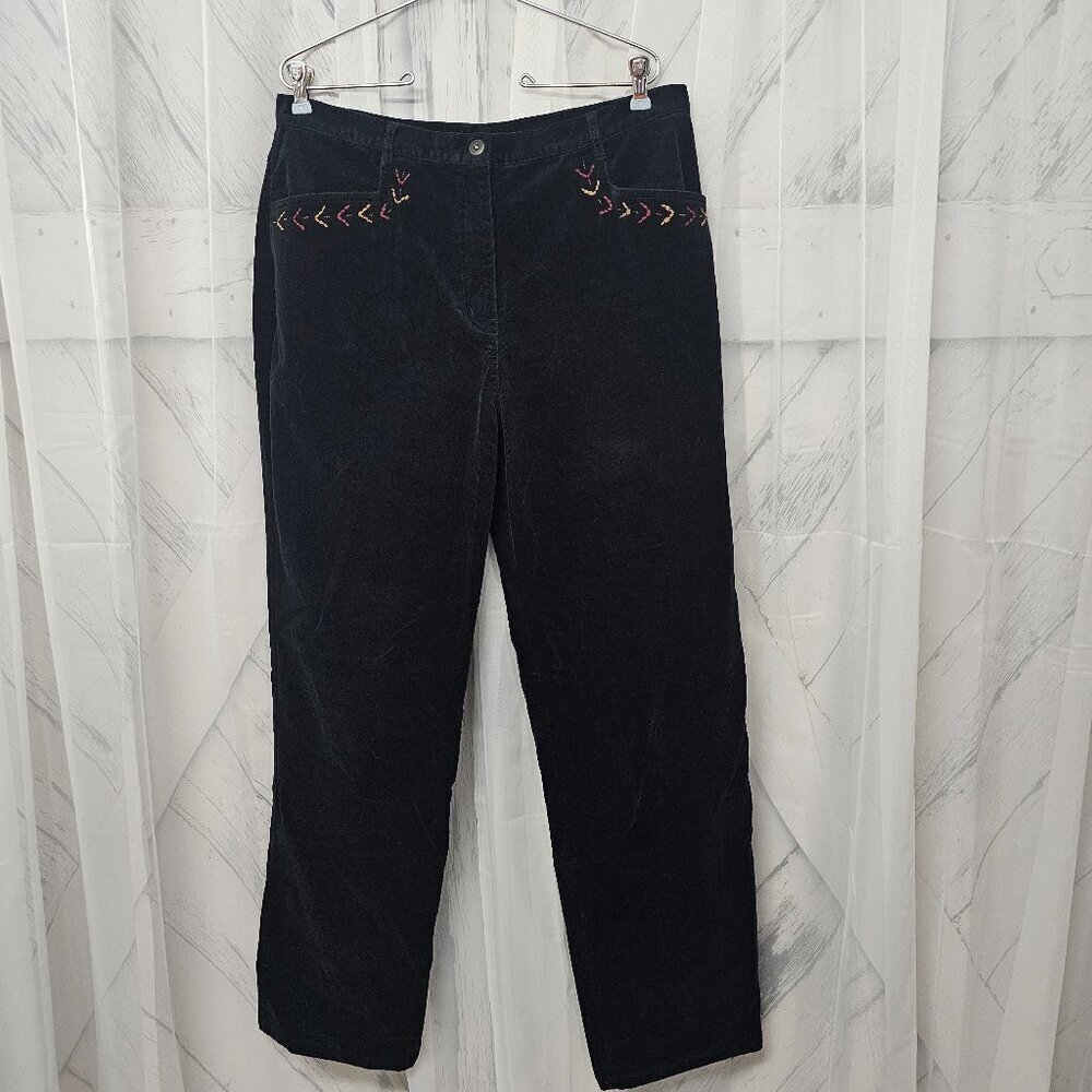 Carol Little Black Corduroy Straight Leg Pants Aztec Southwestern Boho 14